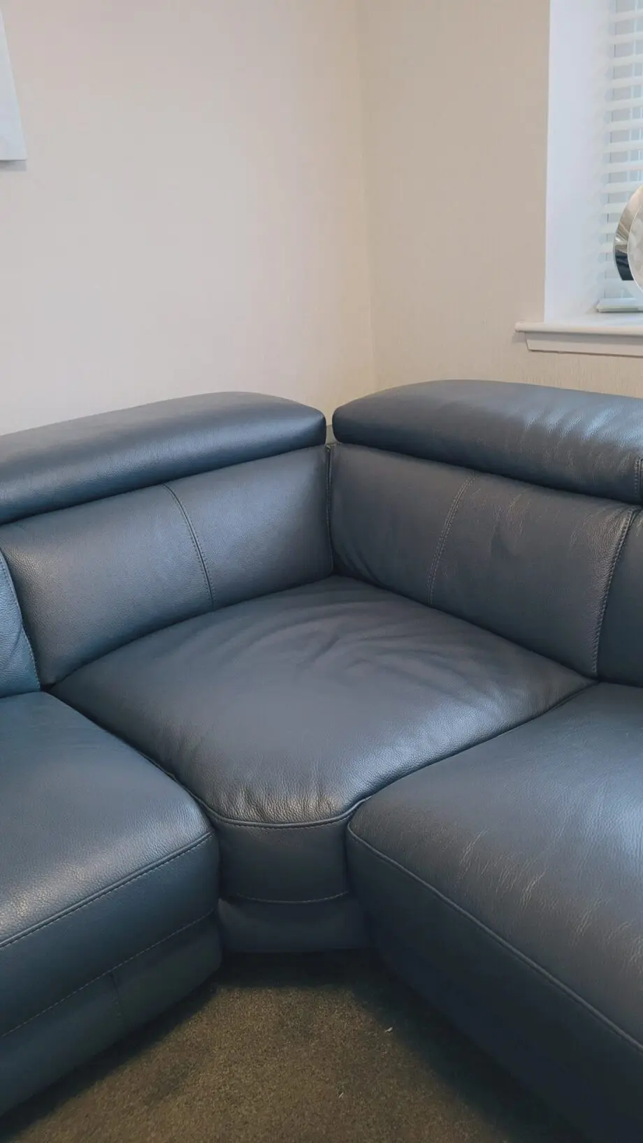 DFS Vortex Double Electric leather corner sofa, denim blue