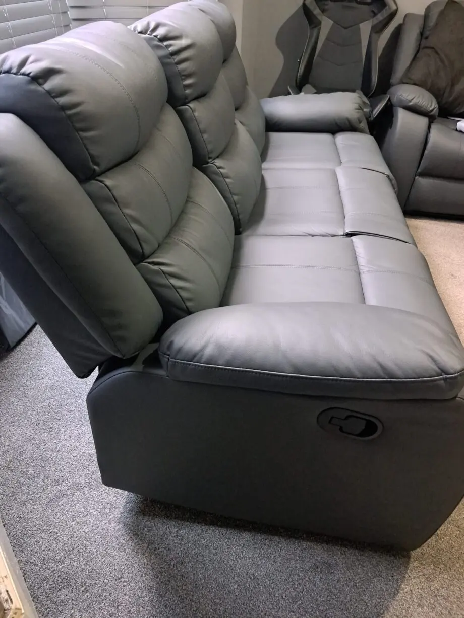 3 seater recliner sofa grey with two cup rest in the middle