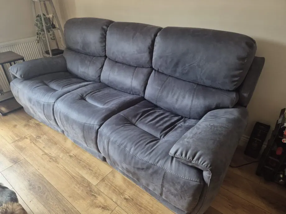 DFS grey/blue 3 seater recliner sofa