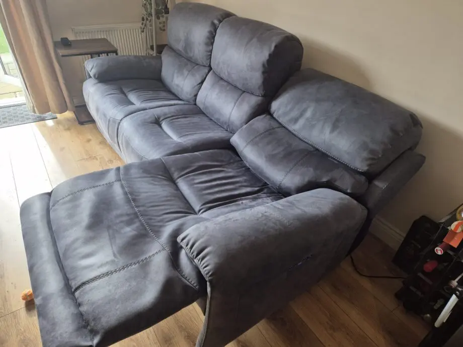 DFS grey/blue 3 seater recliner sofa