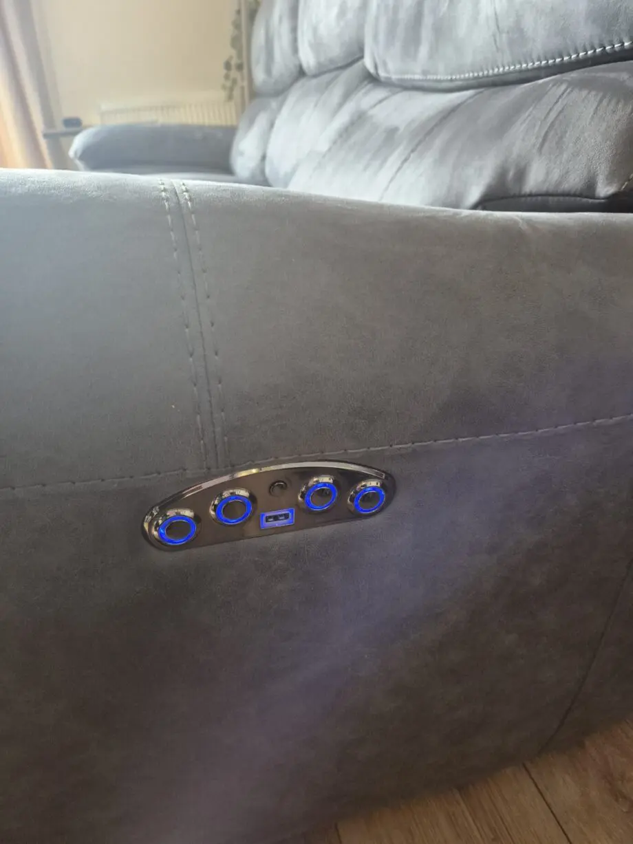 DFS grey/blue 3 seater recliner sofa