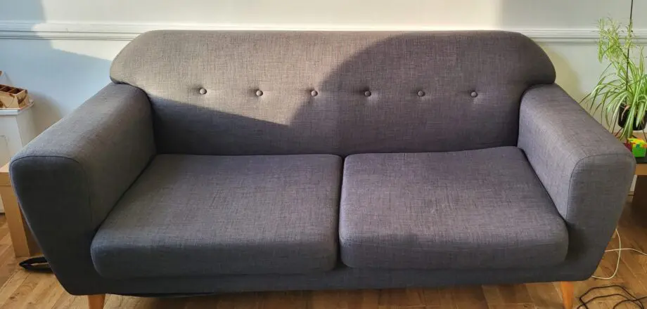 Grey 4 seater and yellow cudle sofa