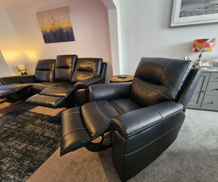 DFS Evander 3 Seater Power Recliner and Power Recliner Chair Navy