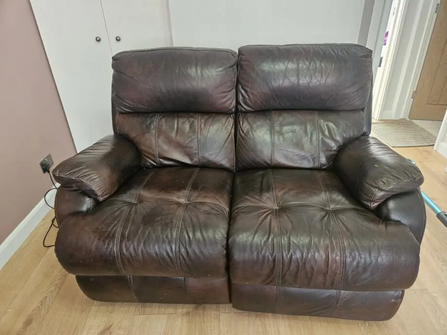 Brown leather double seat recliner