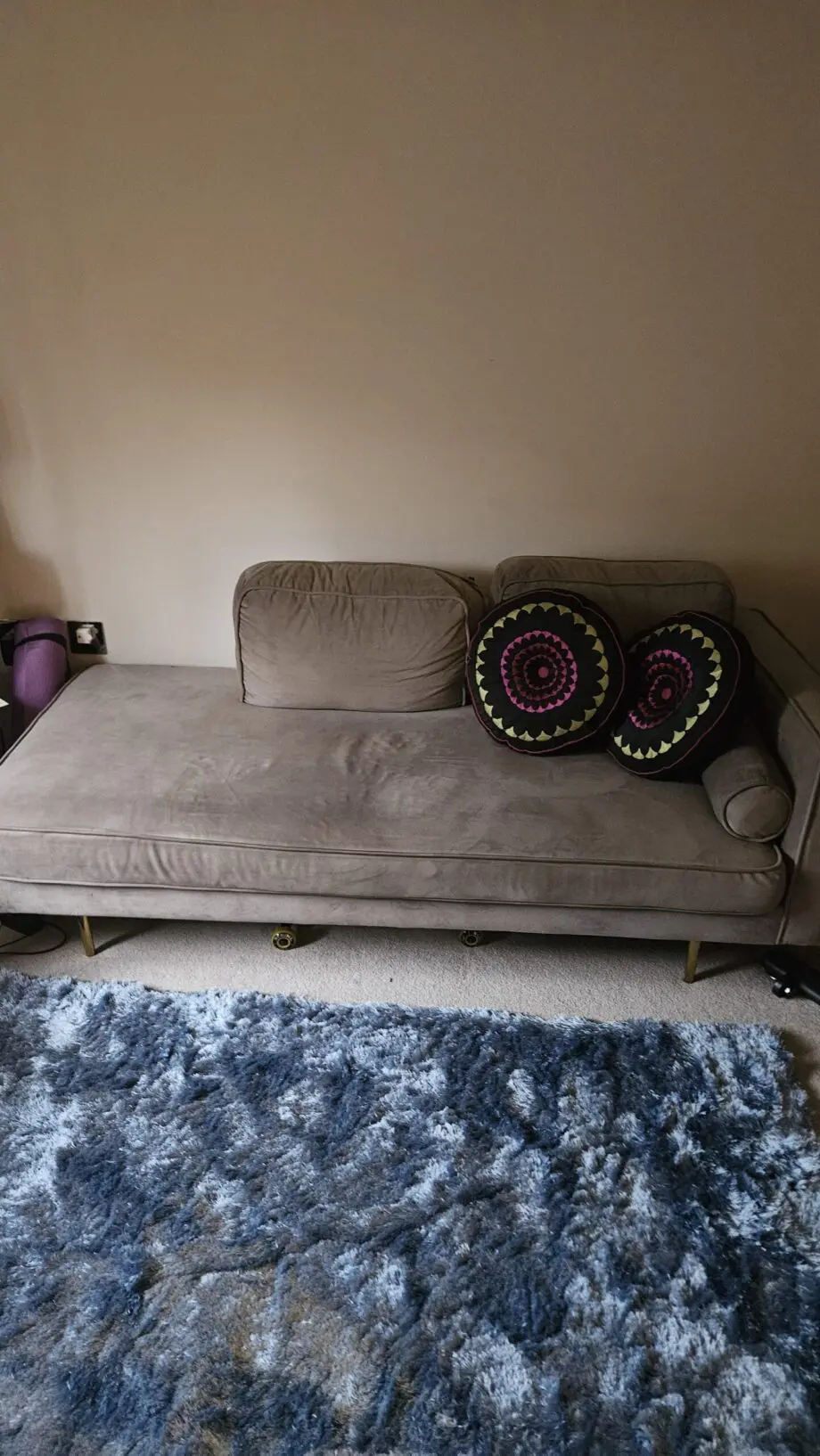 Grey velvet sofa chaise