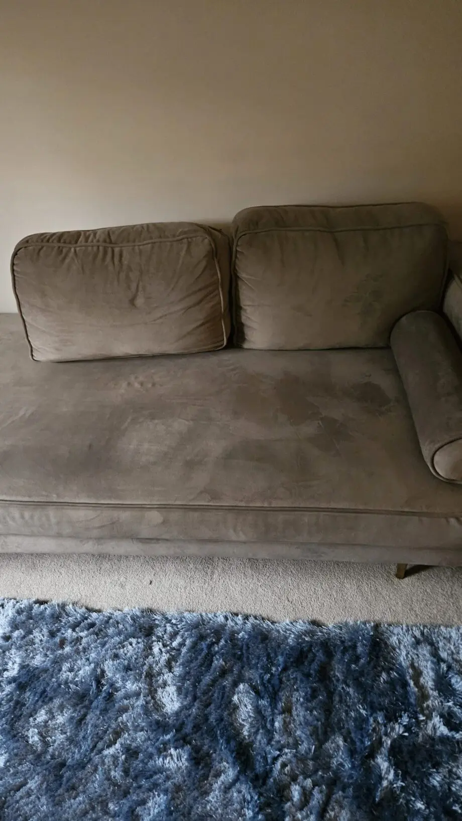 Grey velvet sofa chaise