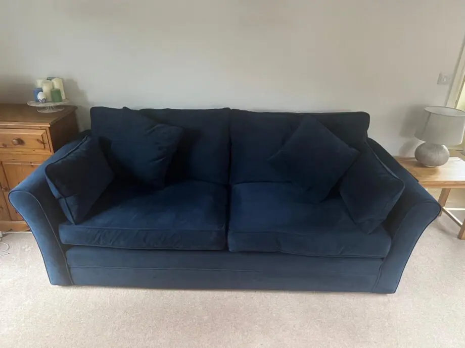 Midnight blue velvet 3 seater sofa with matching ottoman