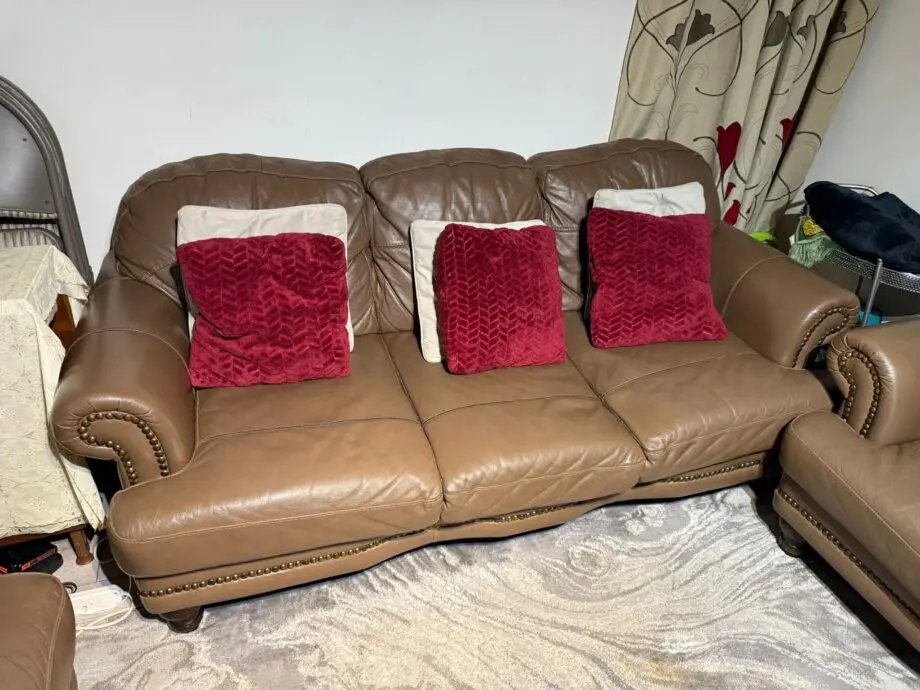 Brown 3 seater, 2 seater and 1 seater sofa