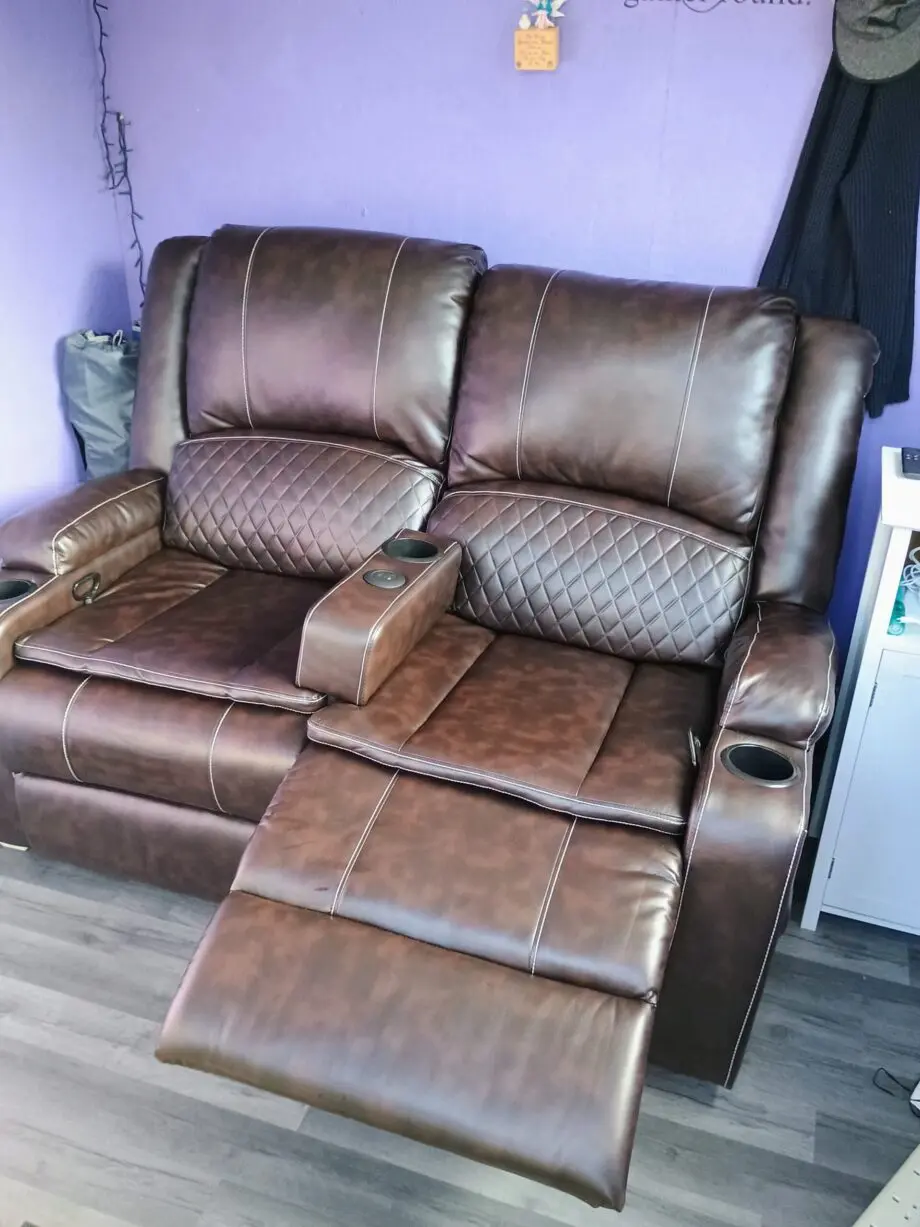 SQUEBILIFE Recliner Chair 2 Seater Brown Leather Sofa
