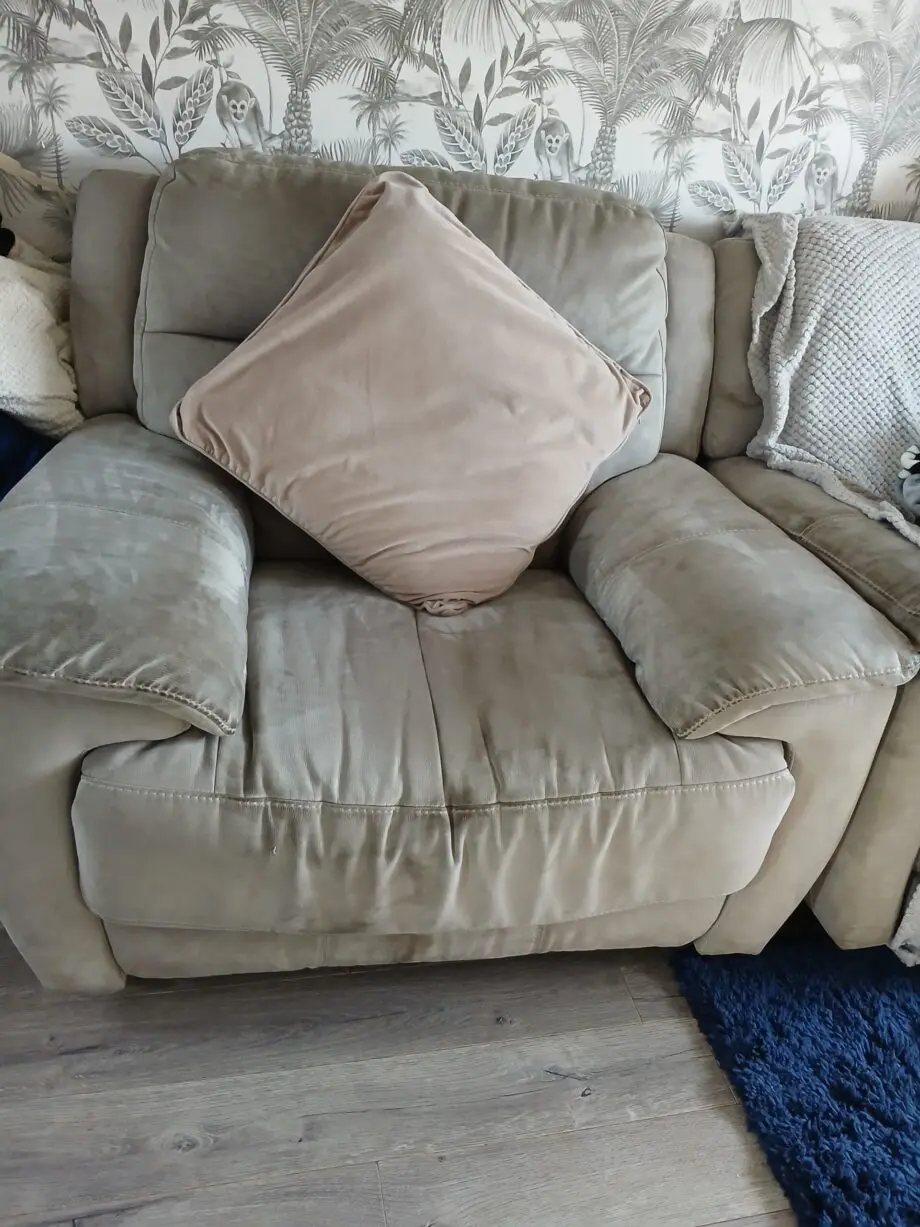 Grey suade reclining charging sofa
