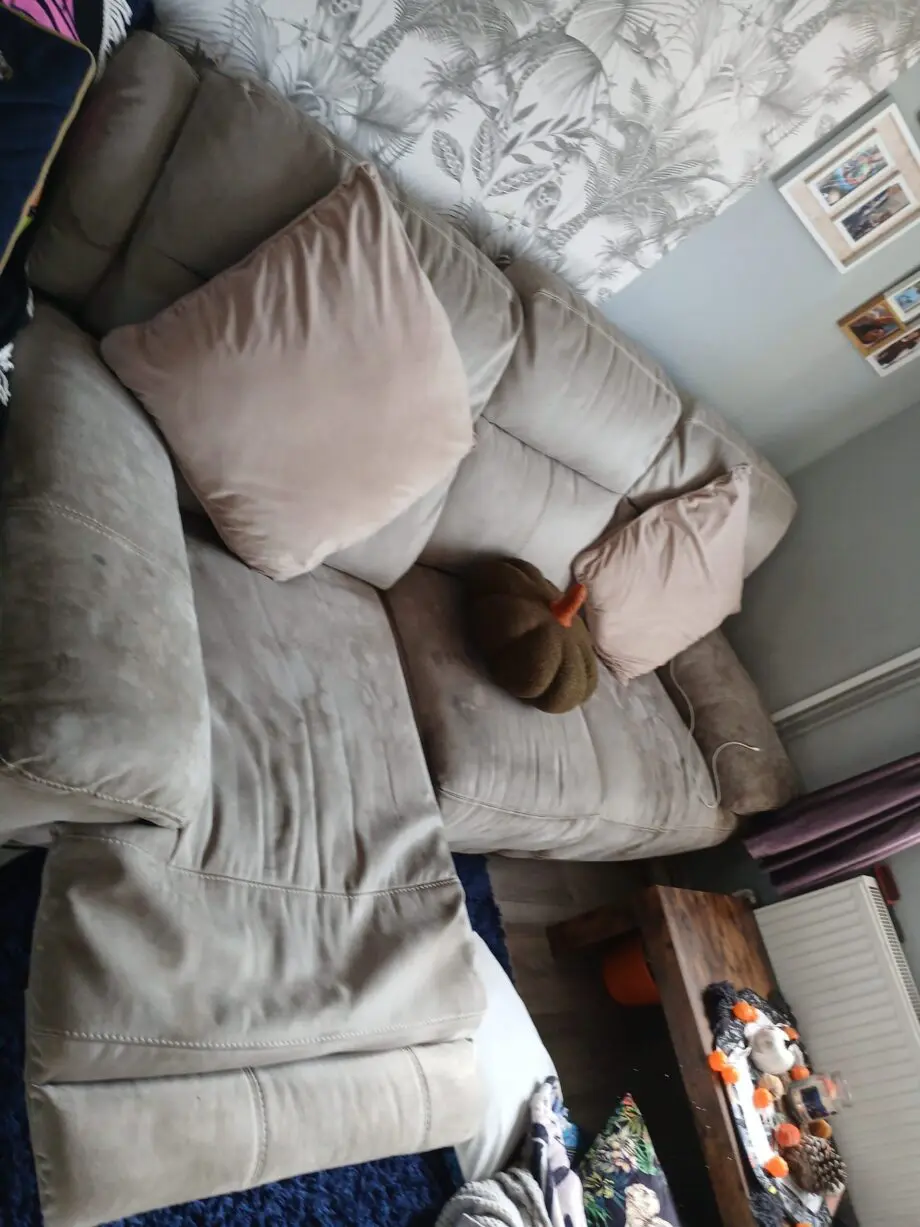 Grey suade reclining charging sofa