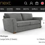 Next Dark Grey Large Michigan Sofa