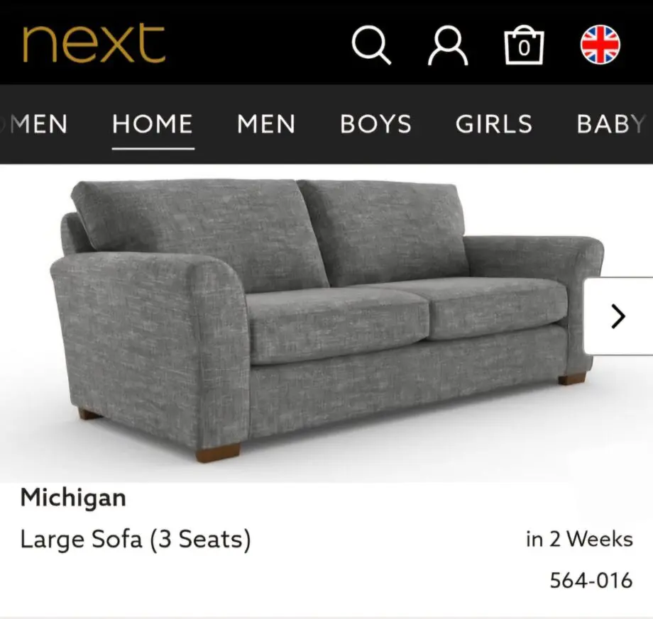 Next Dark Grey Large Michigan Sofa
