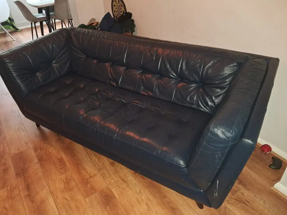 Blue 4 seater leather sofa