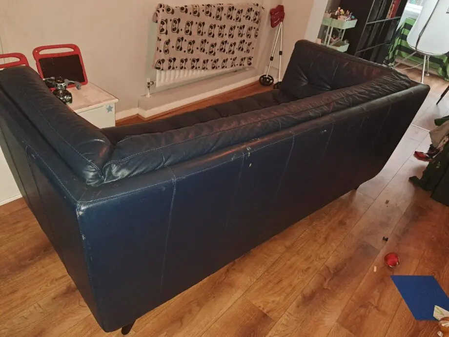 Blue 4 seater leather sofa
