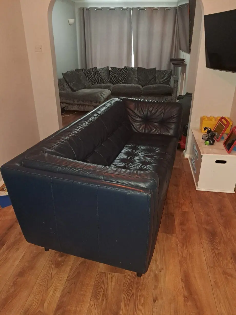 Blue 4 seater leather sofa