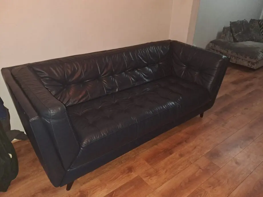 Blue 4 seater leather sofa