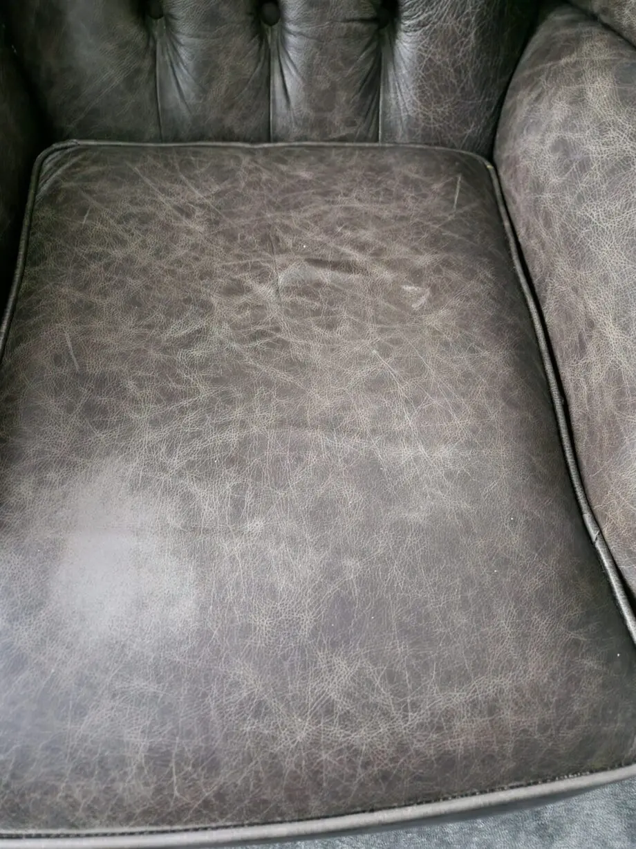 Chesterfield Winged Back Armchair in Beautiful Distressed Antique Grey