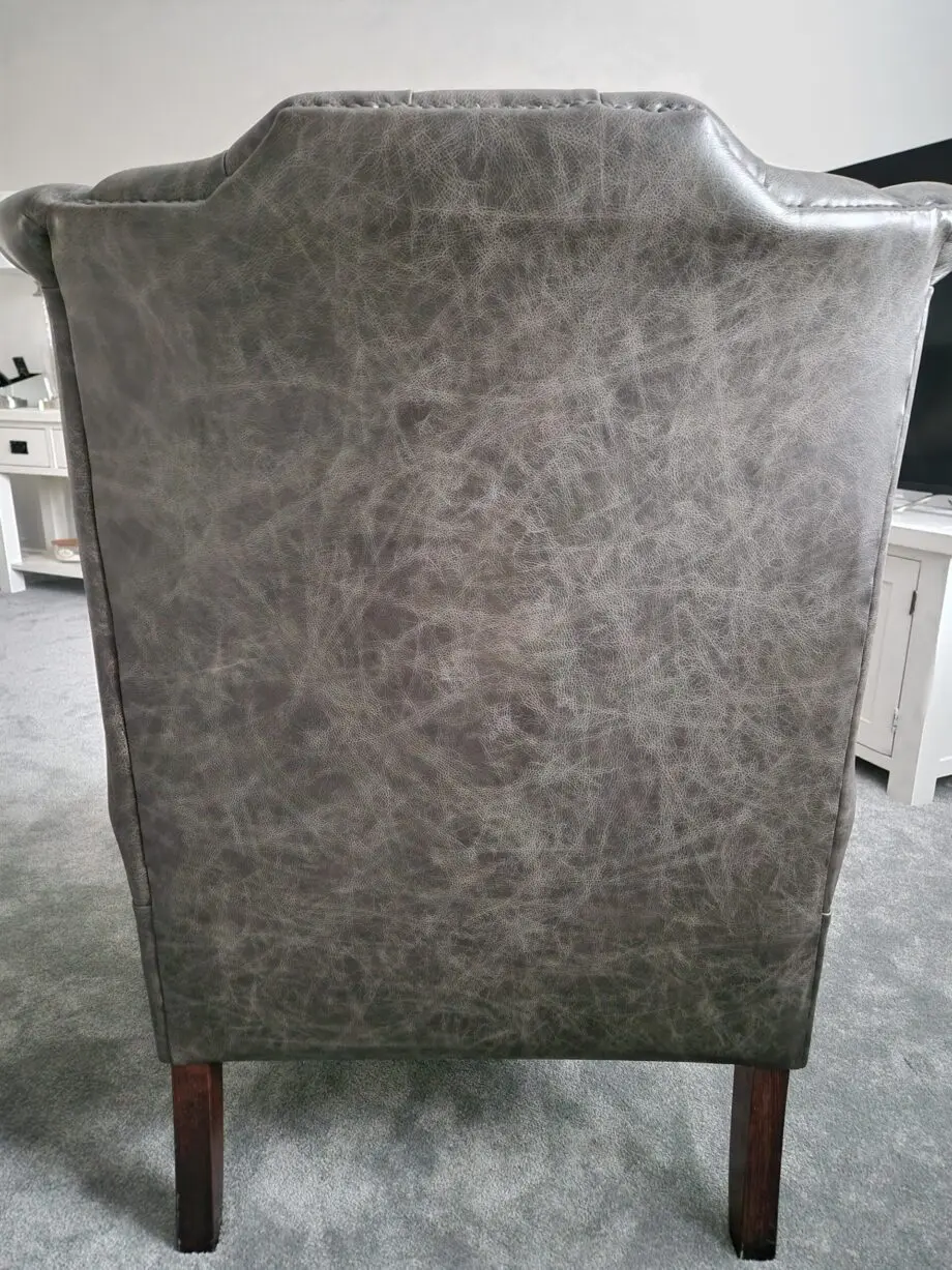 Chesterfield Winged Back Armchair in Beautiful Distressed Antique Grey