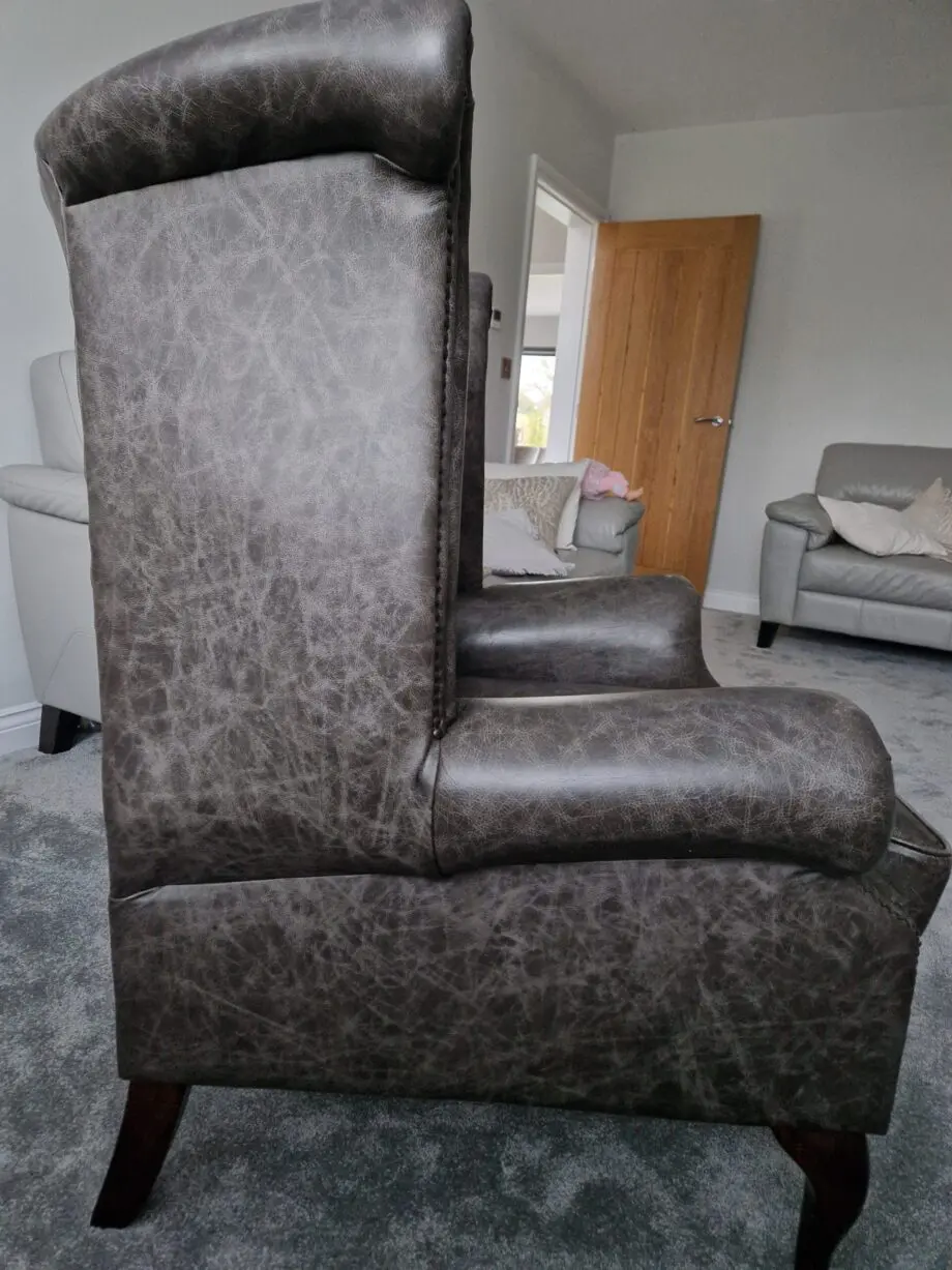 Chesterfield Winged Back Armchair in Beautiful Distressed Antique Grey