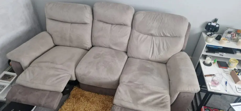 2x DFS 2 tone, grey suede 3 seater recliners