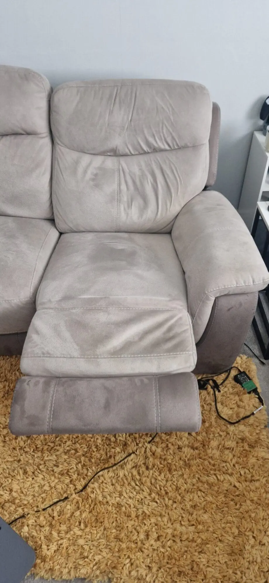 2x DFS 2 tone, grey suede 3 seater recliners