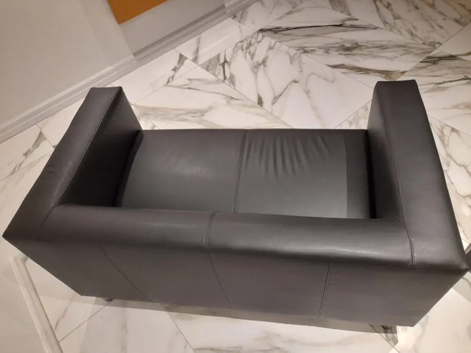Black, imitation leather, Ikea 2-seater sofa