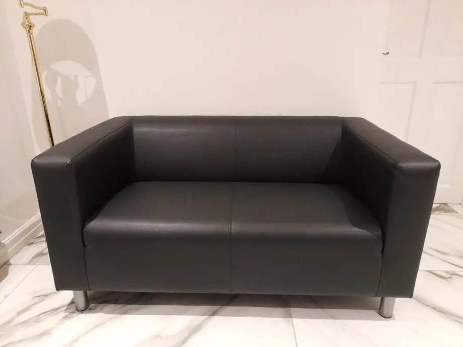 Black, imitation leather, Ikea 2-seater sofa