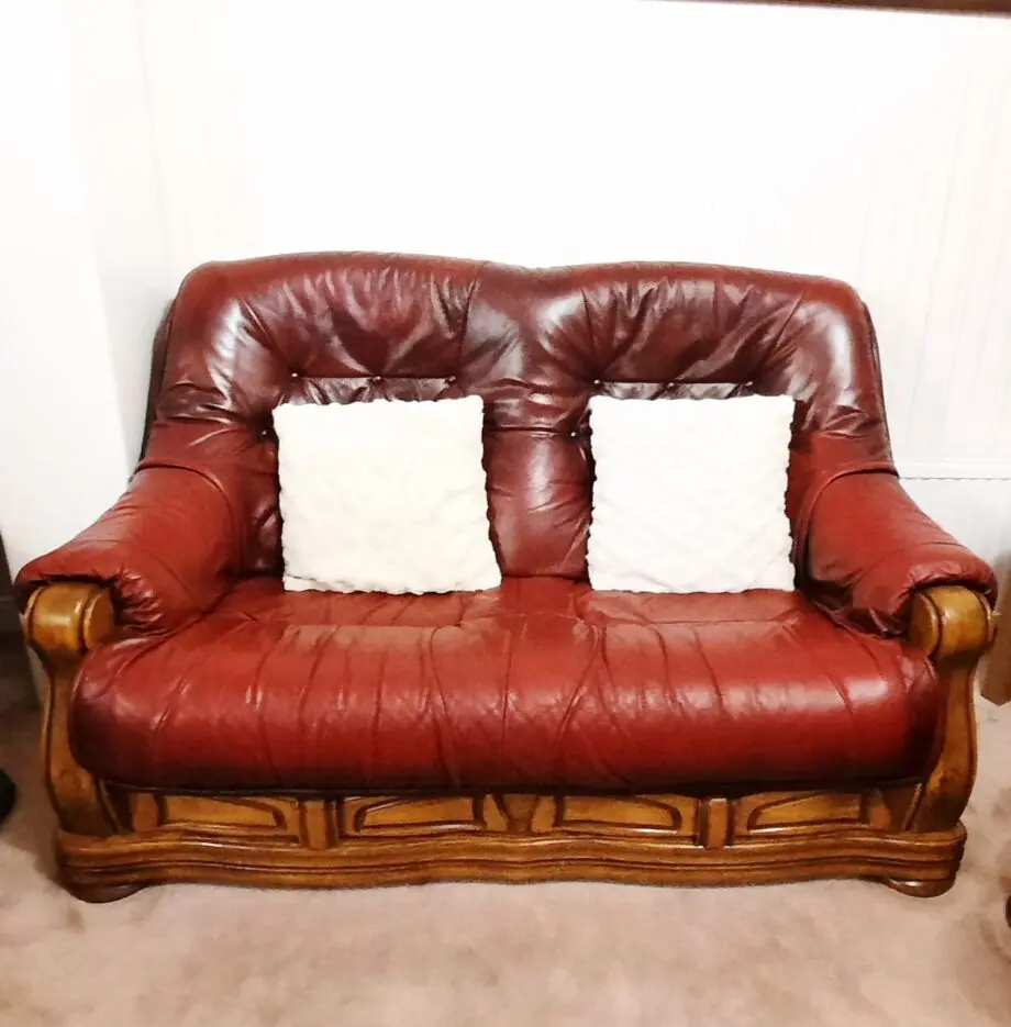 Oak and leather sofa set