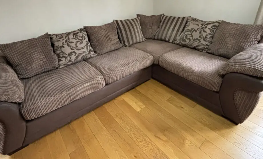 DFS Brown Corner Sofa with footstool