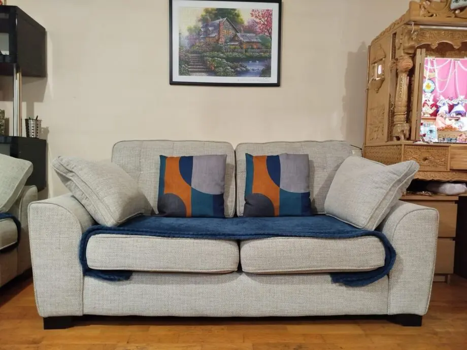 DFS Light Grey Weave Fabric Sofas - 3 Seater and 2 Seater