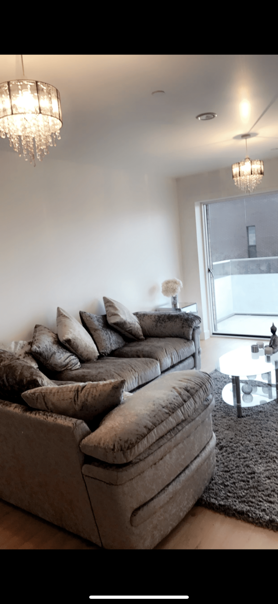 Grey large crushed velvet sofa