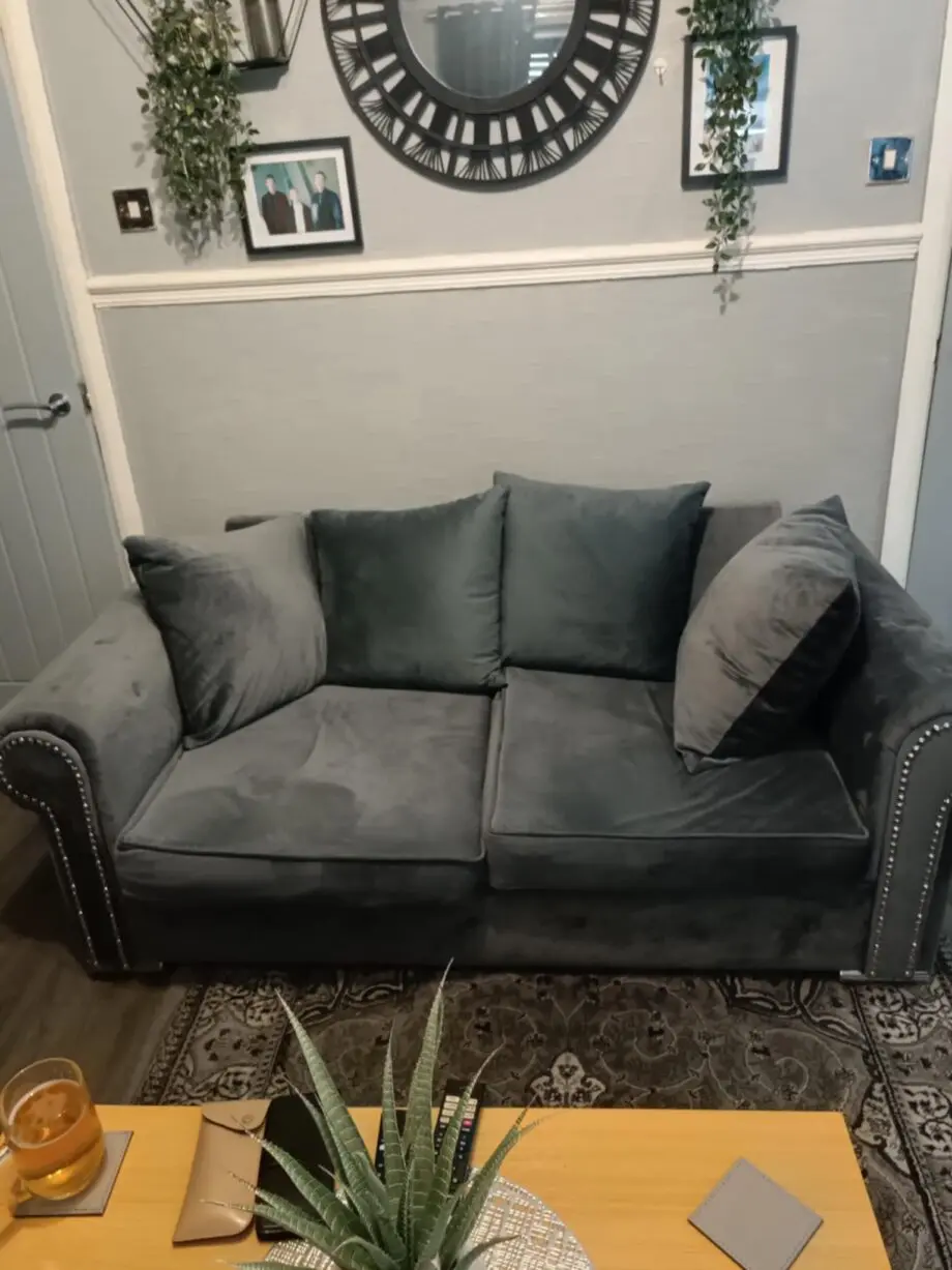 Grey Velour fabric sofa – Nearly New!