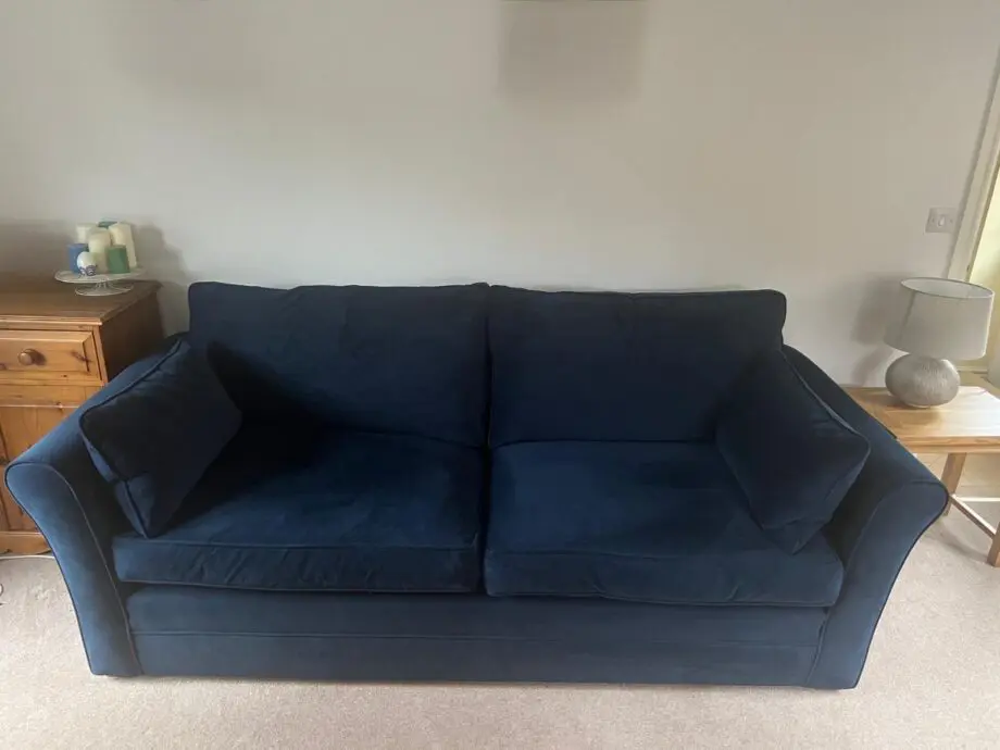 Midnight blue velvet 3 seater sofa with matching ottoman