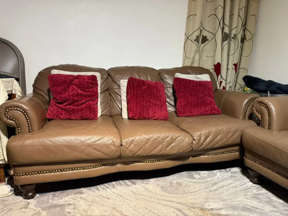 Brown 3 seater, 2 seater and 1 seater sofa