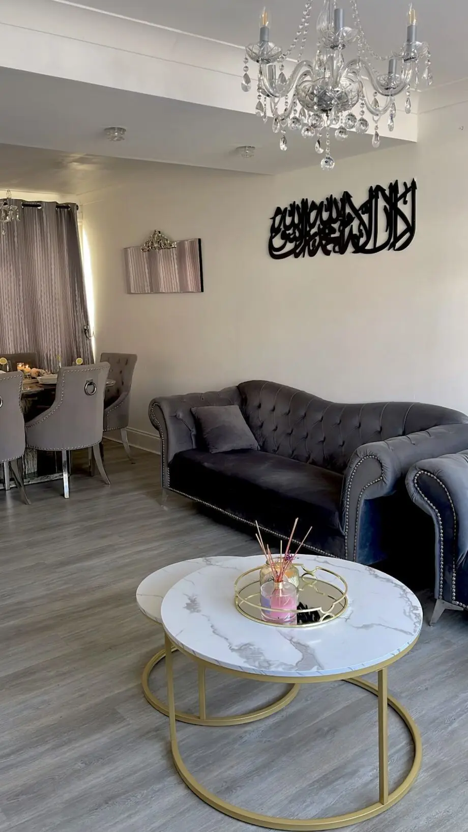 Grey velvet sofa