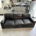 3 seater , 2 seater & foot stool leather, grey DFS