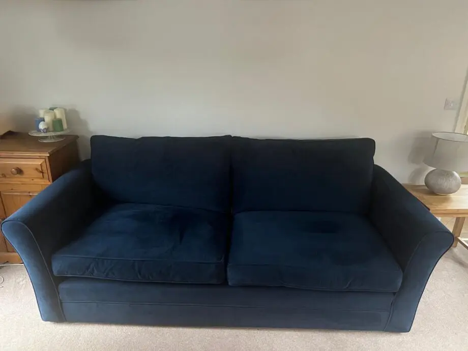 Midnight blue velvet 3 seater sofa with matching ottoman