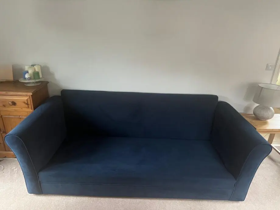 Midnight blue velvet 3 seater sofa with matching ottoman