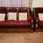 Oak and leather sofa set