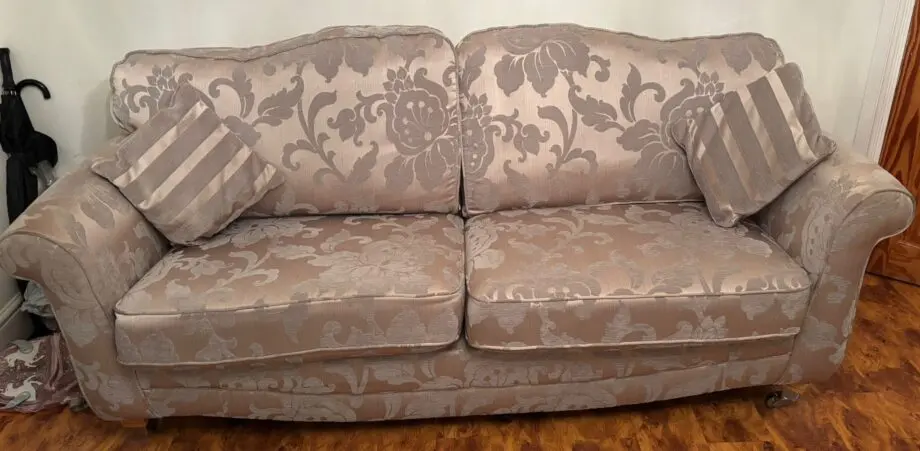 High back gold/grey sofas