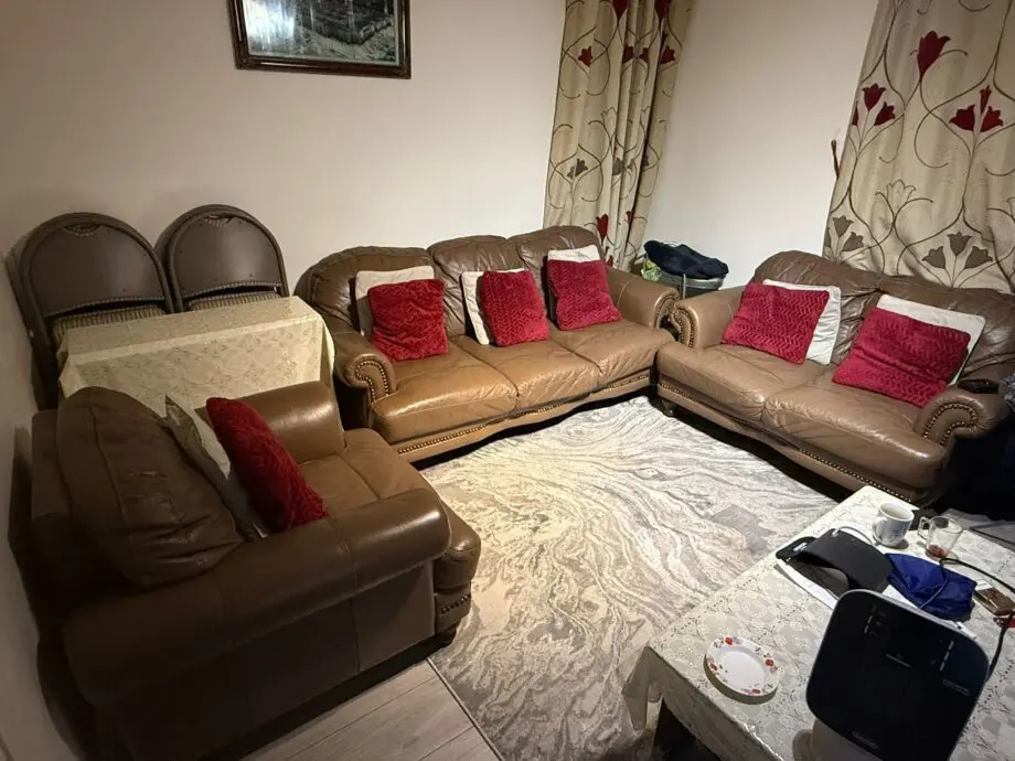 Brown 3 seater, 2 seater and 1 seater sofa