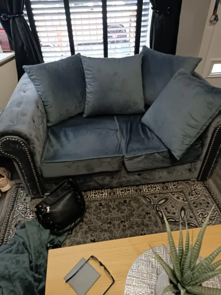 Grey Velour fabric sofa – Nearly New!