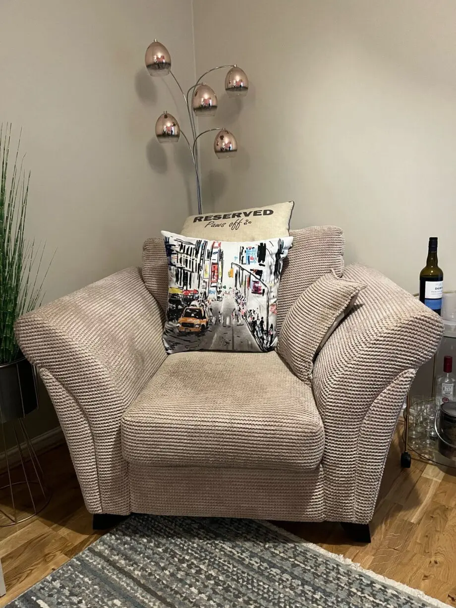 Oversized DFS Cord Comfy Armchair – Neutral Colour