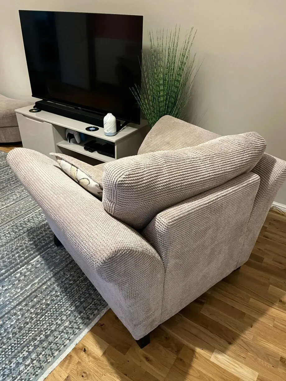 Oversized DFS Cord Comfy Armchair – Neutral Colour