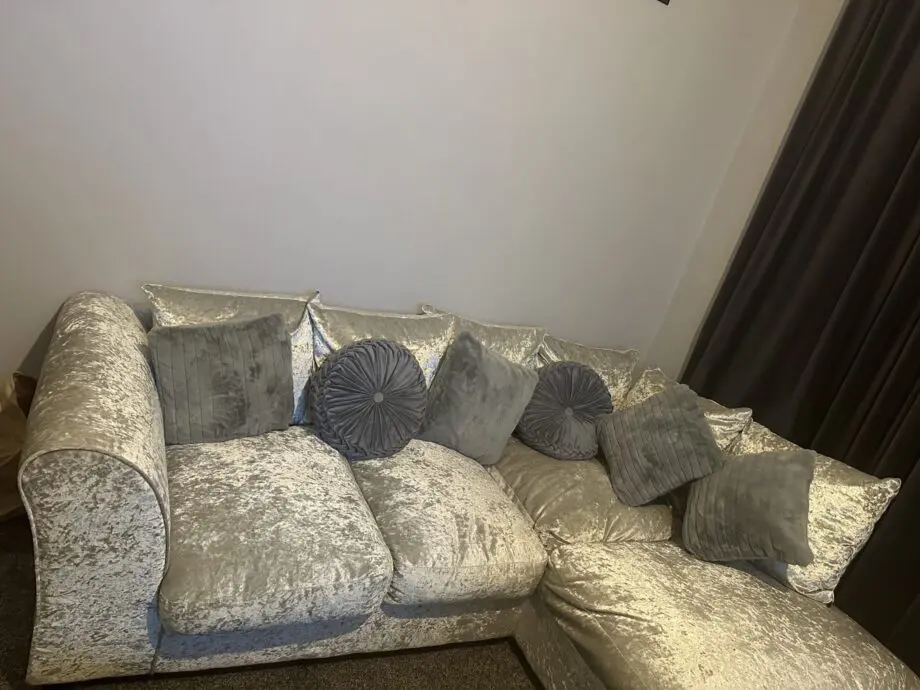 Grey velvet sofa