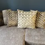 3 seater, fabric scatter back sofa with matching pouffe