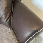 3 seater, fabric scatter back sofa with matching pouffe