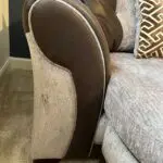 3 seater, fabric scatter back sofa with matching pouffe