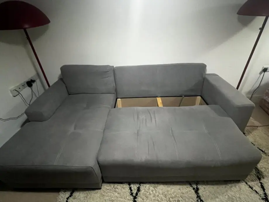 Cimiano Corner Sofa Bed with Storage - Grey Fabric Couch with Pull Out Sofa Bed